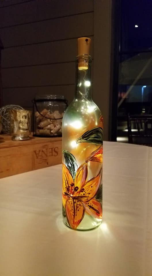 Floral Painted Wine Bottle Lamps – Wine and Palette